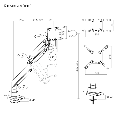 Superzware Monitorarm met Gasveer en USB-A- en USB-C-poorten - Max 57 inch