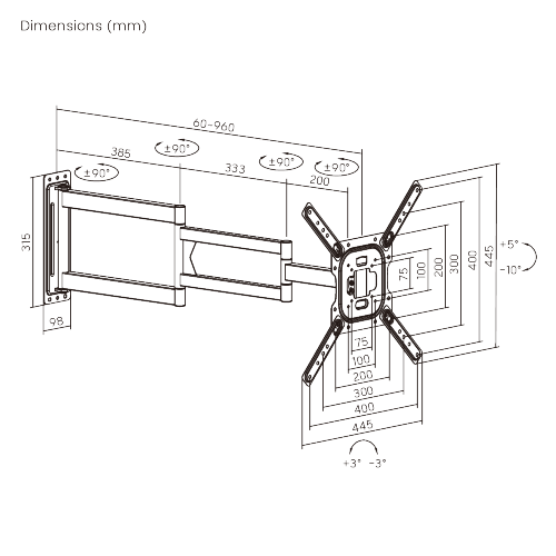 Wolff Mount Extra lange Full-Motion TV Muurbeugel tot 65 inch | tot 95cm uit de muur! |Universeel |VESA 400x400