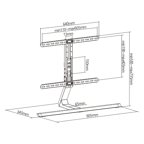 Wolff Mount Universele Aluminium TV Voet |Draai- en Kantelbaar |tot 75 inch |Kleur: Antraciet |VESA 600x400 |Strak Design