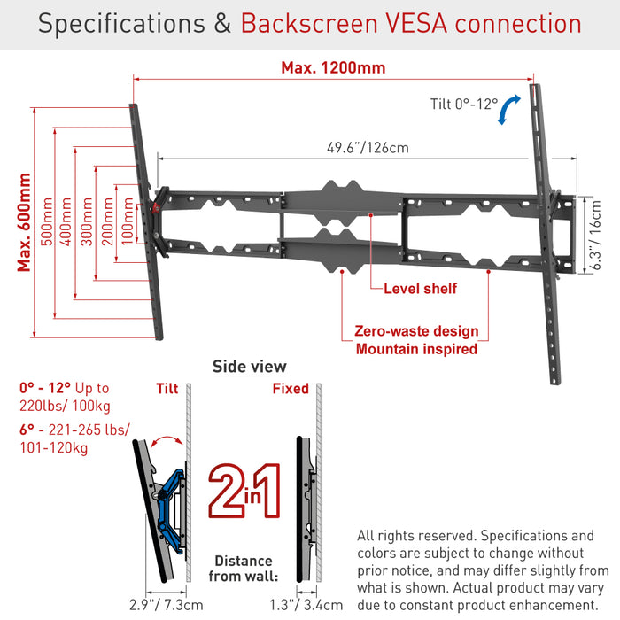 Barkan BM510 TV Muurbeugel 55–115 inch – Kantelbaar – Tot 120 kg