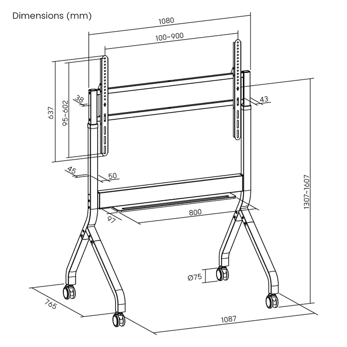 Wolff Mount TVB-136 | Elektrisch in hoogte verstelbaar presentatie meubel  Geschikt voor 50–90 inch | VESA 900x600 | Max. 90 kg