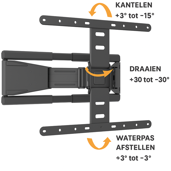 Wolff Mount Ultra platte Full Motion TV muurbeugel | Afstand 19.5 tot 250mm | Draai- Kantelbaar | VESA 600x400 | Universeel